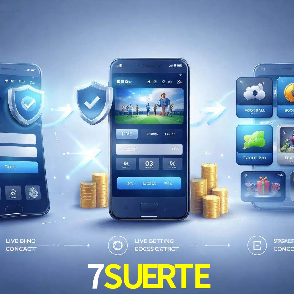 Pasos de acceso a la app 7SUERTE en pantalla de teléfono móvil